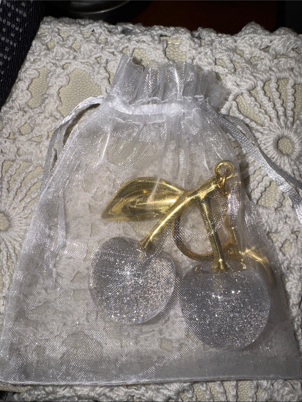 Silver Sparkling Cherry Keychain Bagcharm with Gold Hardware NWOT - Picture 4 of 4